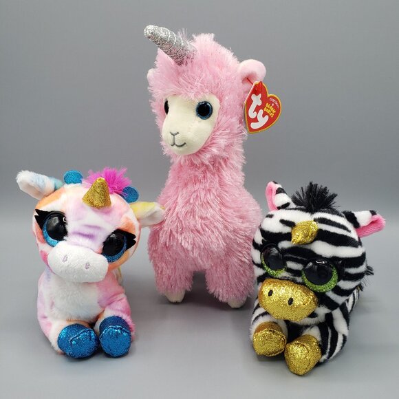 Lot of 3 Unicorn Plush Ty Lana Coco Surprise Rainbow Squish Glitter Eyes Feet - Picture 1 of 15